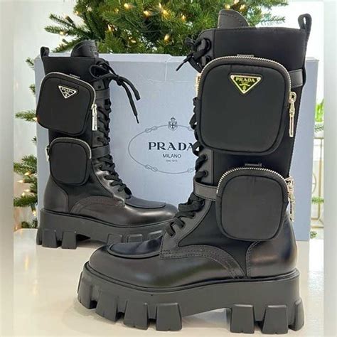 combat boots prada alti|Prada Monolith Leather & Nylon Tall Combat Boots.